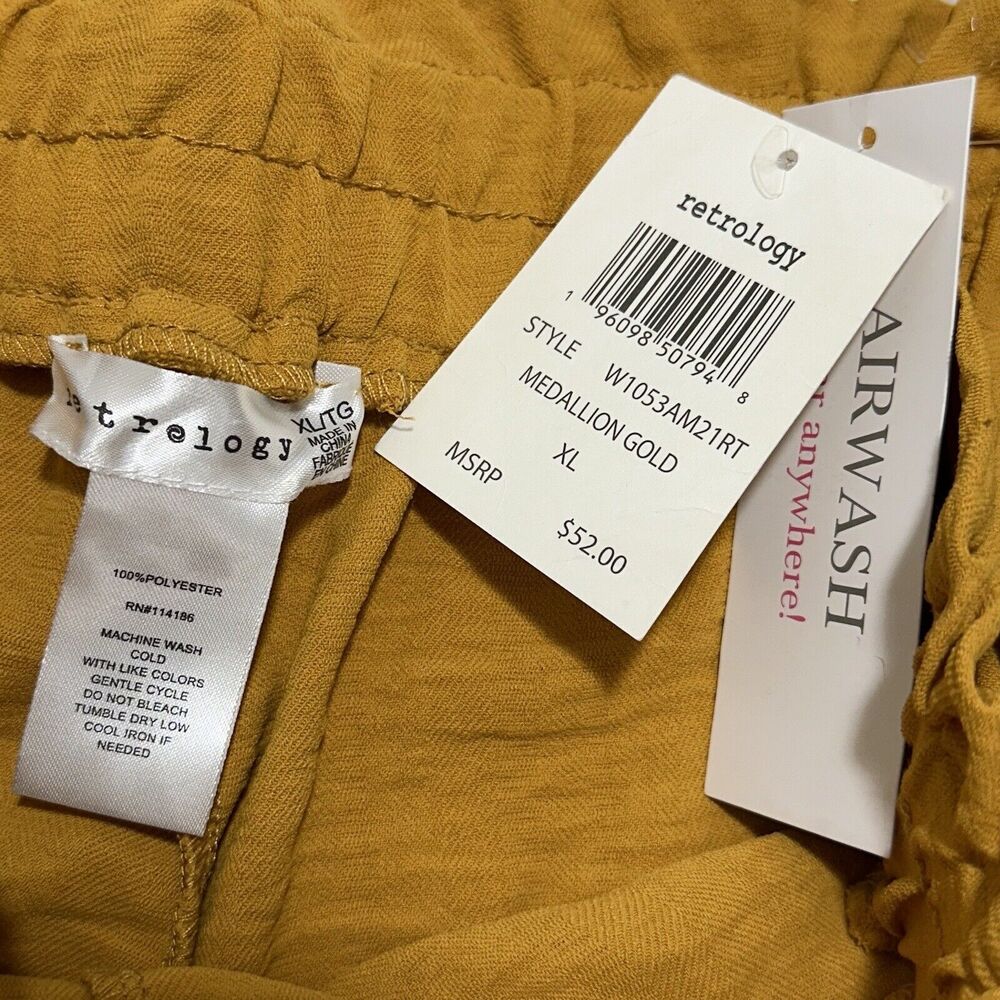 Retrology Women's XL Medallion Gold Yellow Paperbag Shorts 5" Inseam Tie Front - Picture 5 of 11